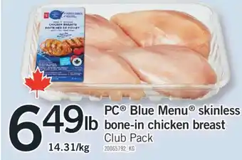 Fortinos PC BLUE MENU SKINLESS BONE-IN CHICKEN BREAST offer