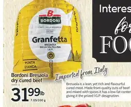 Fortinos BORDONI BRESAOLA DRY CURED BEEF offer