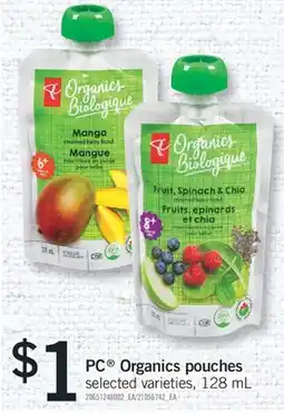 Fortinos PC ORGANICS POUCHES, 128 ML offer