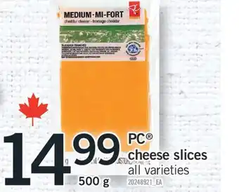 Fortinos PC CHEESE SLICES,500G offer