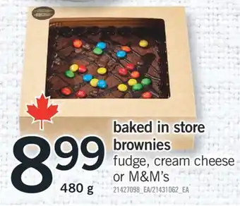 Fortinos BAKED IN STORE BROWNIES FUDGE, CREAM CHEESE OR M&M'S offer