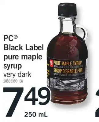 Fortinos PC BLACK LABEL PURE MAPLE SYRUP, 250 mL offer