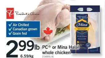 Fortinos PC OR MINA HALAL WHOLE CHICKEN offer