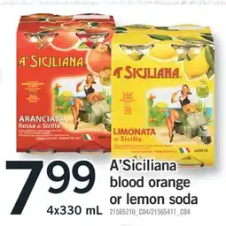 Fortinos A'SICILIANA BLOOD ORANGE OR LEMON SODA offer