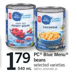 Fortinos PC BLUE MENU BEANS, 540 ML offer