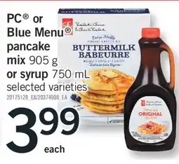 Fortinos BLUE MENU PANCAKE MIX 905 G OR SYRUP 750 ML offer