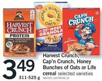 Fortinos HARVEST CRUNCH, CAP'N CRUNCH, HONEY BUNCHES OF OATS OR LIFE offer