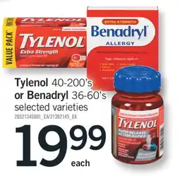 Fortinos TYLENOL 40-200'S OR BENADRYL 36-60'S offer