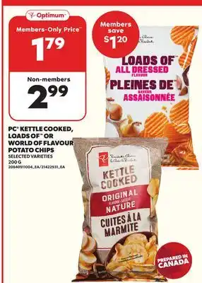 Loblaws PC KETTLE COOKED, LOADS OF OR WORLD OF FLAVOUR POTATO CHIPS, 200G offer