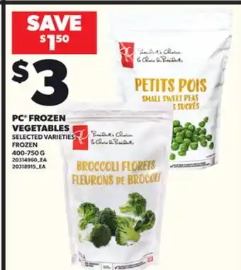 Loblaws PC FROZEN VEGETABLES 400-750G offer