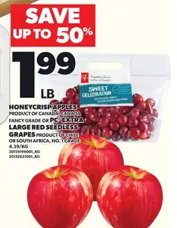 Loblaws HONEYCRISP APPLES OR PC EXTRA LARGE RED SEEDLESS GRAPES offer