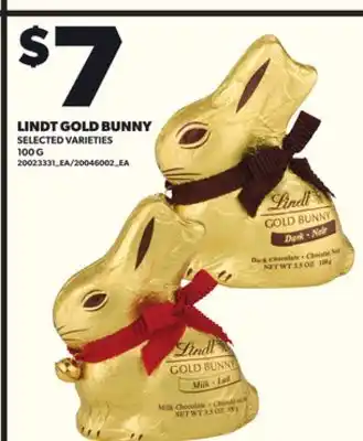 Loblaws LINDT GOLD BUNNY, 100G offer