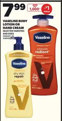 Loblaws VASELINE BODY LOTION OR HAND CREAM offer