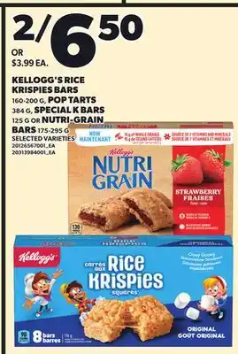 Loblaws KELLOGG'S RICE KRISPIES BARS 160-200G, POP TARTS 384 G , SPECIAL K BARS 175-295G offer