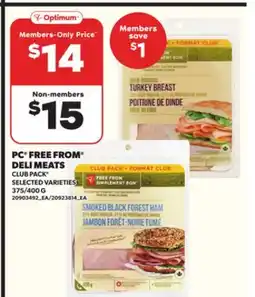 Loblaws PC FREE FROM DELI MEATS, 375/400G offer