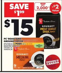 Loblaws PC ROAST AND GROUND COFFEE, 875/930G OR PODS, 30'S offer