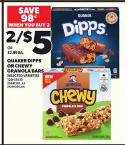 Loblaws QUAKER DIPPS OR CHEWY GRANOLA BARS 120-156G offer