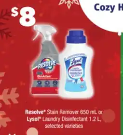 Loblaws RESOLVE STAIN REMOVER, 650ML OR LYSOL LAUNDRY DISINFECTANT, 1.2L offer