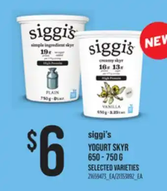 Loblaws SIGGI'S YOGURT SKYR 650-750G offer