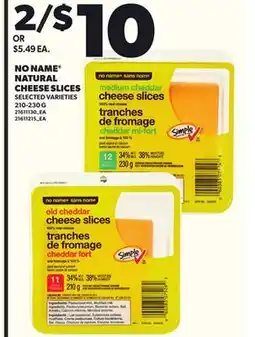 Loblaws NO NAME NATURAL CHEESE SLICES 210-230G offer