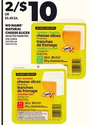 Loblaws NO NAME NATURAL CHEESE SLICES 210-230G offer