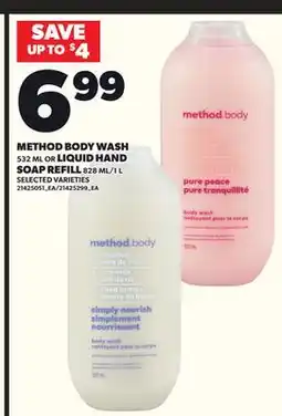 Loblaws METHOD BODY WASH 532ML or LIQUID HAND SOAP REFILL 828ML/1L offer