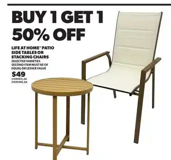 Loblaws LIFE AT HOME PATIO SIDE TABLES OR STACKING CHAIRS offer