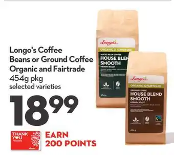 Longo's Longo's Coffee Beans or Ground Coffee Organic and Fairtrade offer