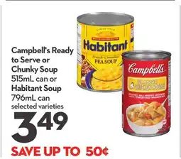 Longo's Campbell's Ready to Serve or Chunky Soup 515mL can or Habitant Soup 796mL can offer