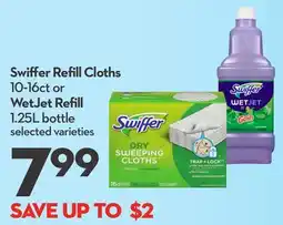 Longo's Swiffer Refill Cloths 10-16ct or WetJet Refill 1.25L bottle offer