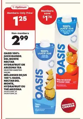 Independent Grocer OASIS 100% JUICE BLENDS, DEL MONTE NECTAR, HYDRAFRUIT OR ARIZONA TEA, 960 ML offer