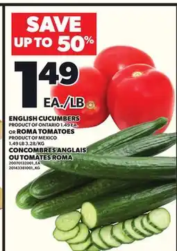 Independent Grocer ENGLISH CUCUMBERS OR ROMA TOMATOES offer