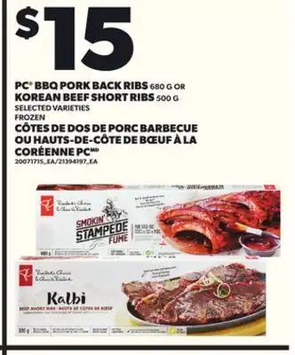 Independent Grocer PC BBQ PORK BACK RIBS 680 G OR KOREAN BEEF SHORT RIBS 500 G offer