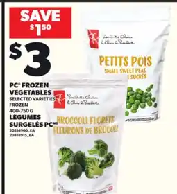 Independent Grocer PC FROZEN VEGETABLES, 400-750 G offer