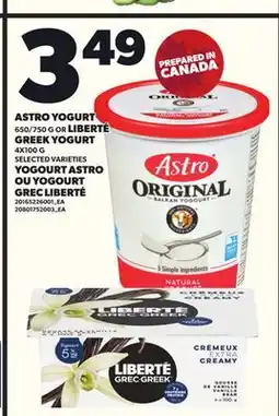 Independent Grocer ASTRO YOGURT, 650/750 G OR LIBERTÉ GREEK YOGURT, 4X100 G offer