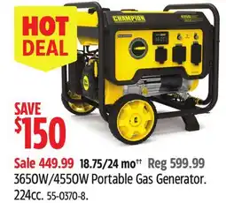 Canadian Tire CHAMPION 3650W/4550W Portable Gas Generator offer