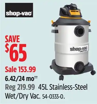 Canadian Tire Shop-Vac 45L Stainless-Steel Wet/Dry Vac offer