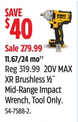 Canadian Tire DEWALT 20V MAX XR Brushless ½˝ Mid-Range Impact Wrench, Tool Only offer