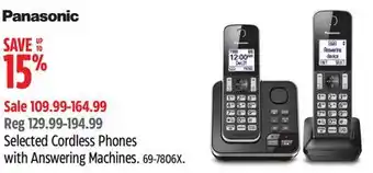 Canadian Tire Panasonic Selected Cordless Phones with Answering Machines offer