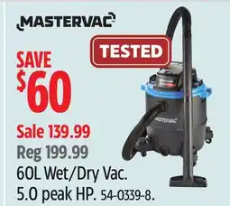 Canadian Tire Mastercraft 60L Wet/Dry Vac. 5.0 peak HP offer