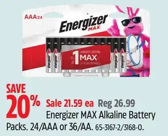 Canadian Tire Energizer MAX Alkaline Battery Packs offer