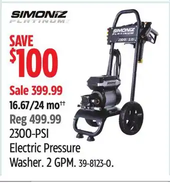 Canadian Tire Simoniz Platinum Electric Pressure Washer offer