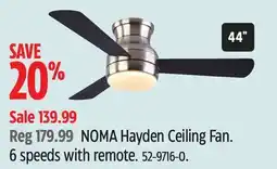 Canadian Tire NOMA Hayden Ceiling Fan. 6 speeds with remote offer