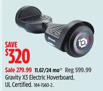 Canadian Tire Gravity Gravity X3 Electric Hoverboard, UL Certified offer