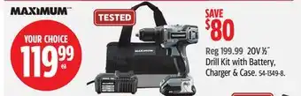 Canadian Tire Maximum 20V 1/2 Drill Kit with Battery, Charger & Case offer