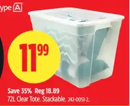 Canadian Tire Type A 72L Clear Tote. Stackable offer