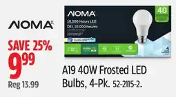 Canadian Tire NOMA A19 40W Frosted LED Bulbs, 4-Pk offer