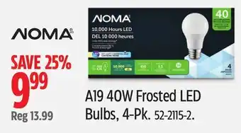 Canadian Tire NOMA A19 40W Frosted LED Bulbs, 4-Pk offer