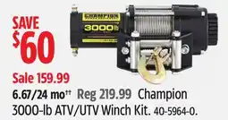 Canadian Tire Champion 3000-lb ATV/UTV Winch Kit offer