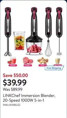 Walmart LINKChef Immersion Blender, 20-Speed 1000W 5-in-1 offer